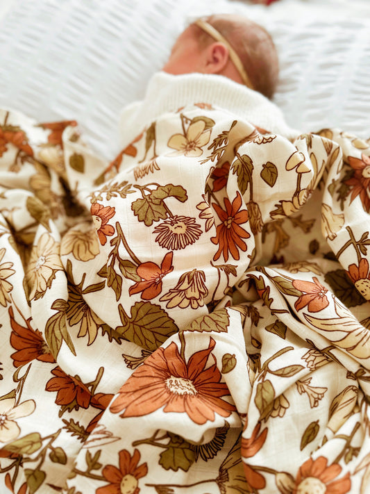 Vintage floral bamboo swaddle