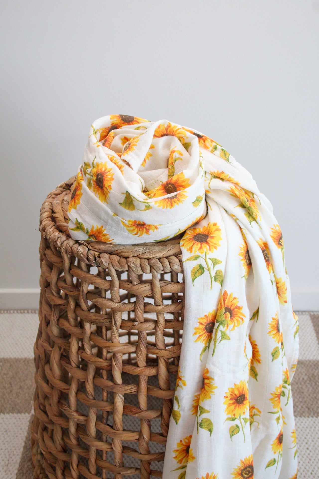 Sunflower print bamboo swaddle